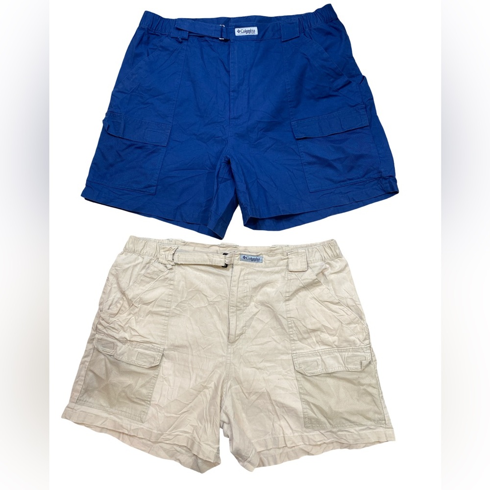 Columbia PFG Performance Shorts Lot 2 XL Navy Khaki  Cargo 6" Inseam Outdoor